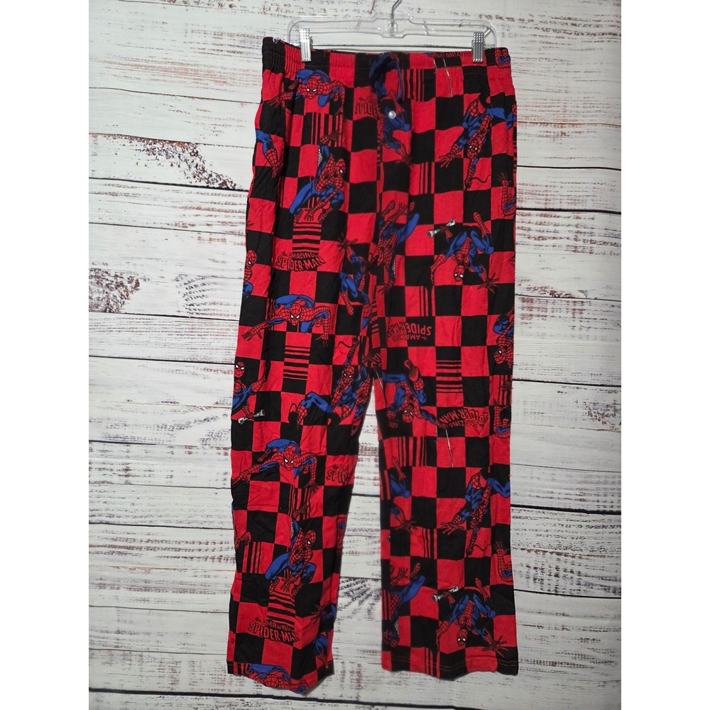 Marvel The Amazing Spider-Man Pajama Pants Red Black Checkered Mens Medium NWT